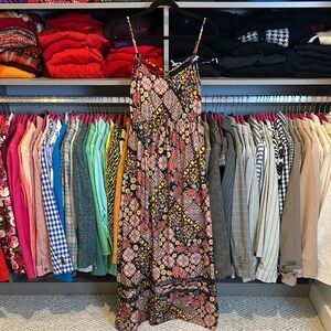 Bebop black/red/yellow adjustable strap cinch waist maxi dress size S